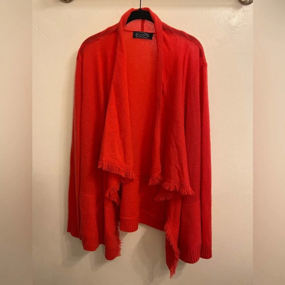 Magaschoni Cashmere Fringe Cardigan Pink Size Medium